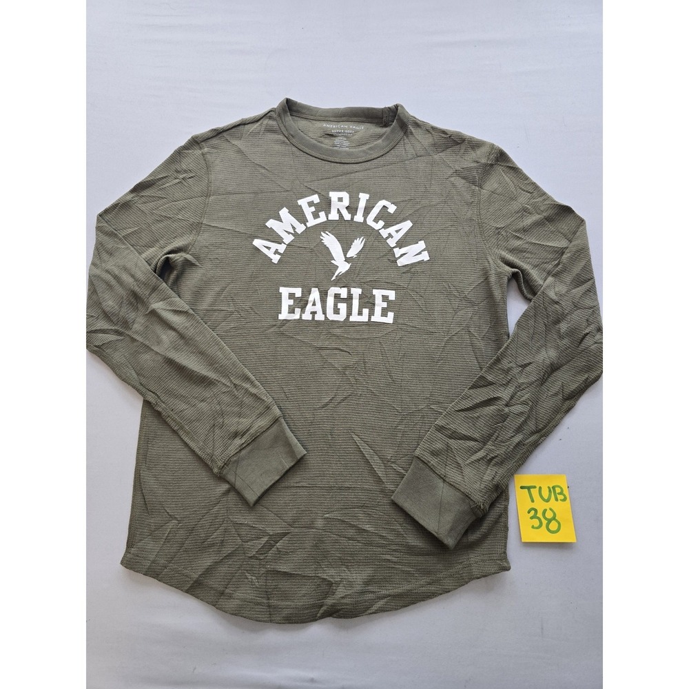 American Eagle Mens Super Soft Waffle Knit Thermal Shirt Olive Green Small